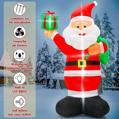 15FT Christmas Inflatables, Giant Inflatable Santa Claus Holding Gift Bags, Blow Up Christmas Santa Claus with 8pcs LED