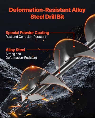 VEVOR Electric Post Hole Digger, 5.71 in Auger Bit with 1500W Powerful Motor, 140 RPM Alloy Steel Earth Auger Drill Bit with 10.24 in Extension Rod