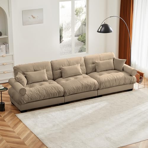 130" Modular Sectional Sofa,Velvet Upholstered Couches for Living Room,3 Seater Green Sofa Couch with Movable Ottoman