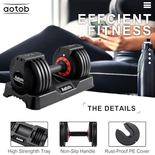 AOTOB 25/55 lbs Dumbbell Set, Anti-Slip Fast Adjust Turning Handle, Adjustable for Men and Women, Pair for Home Gym Exercise