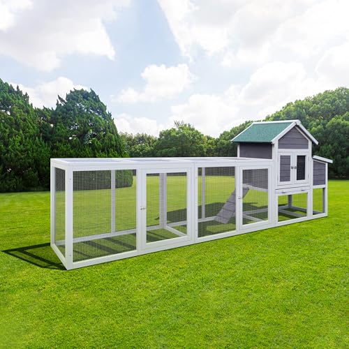 122" Large Chicken Coop with Run,Outdoor Chicken Run W/Nesting Box & Perch,Wooden Hen House W/Ramp & Sliding Trays