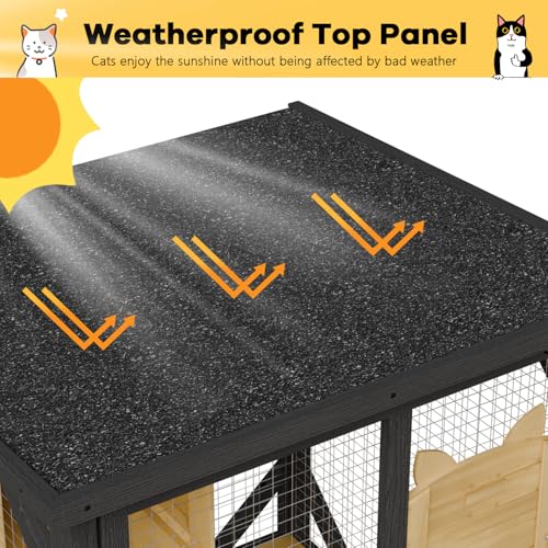 OFIKA Cat House Catio Outdoor Enclosure with Waterproof Roof,71'' cat House & Condos on Wheels for Outdoor Patio,Cat Window Box,Scratching Post（White）