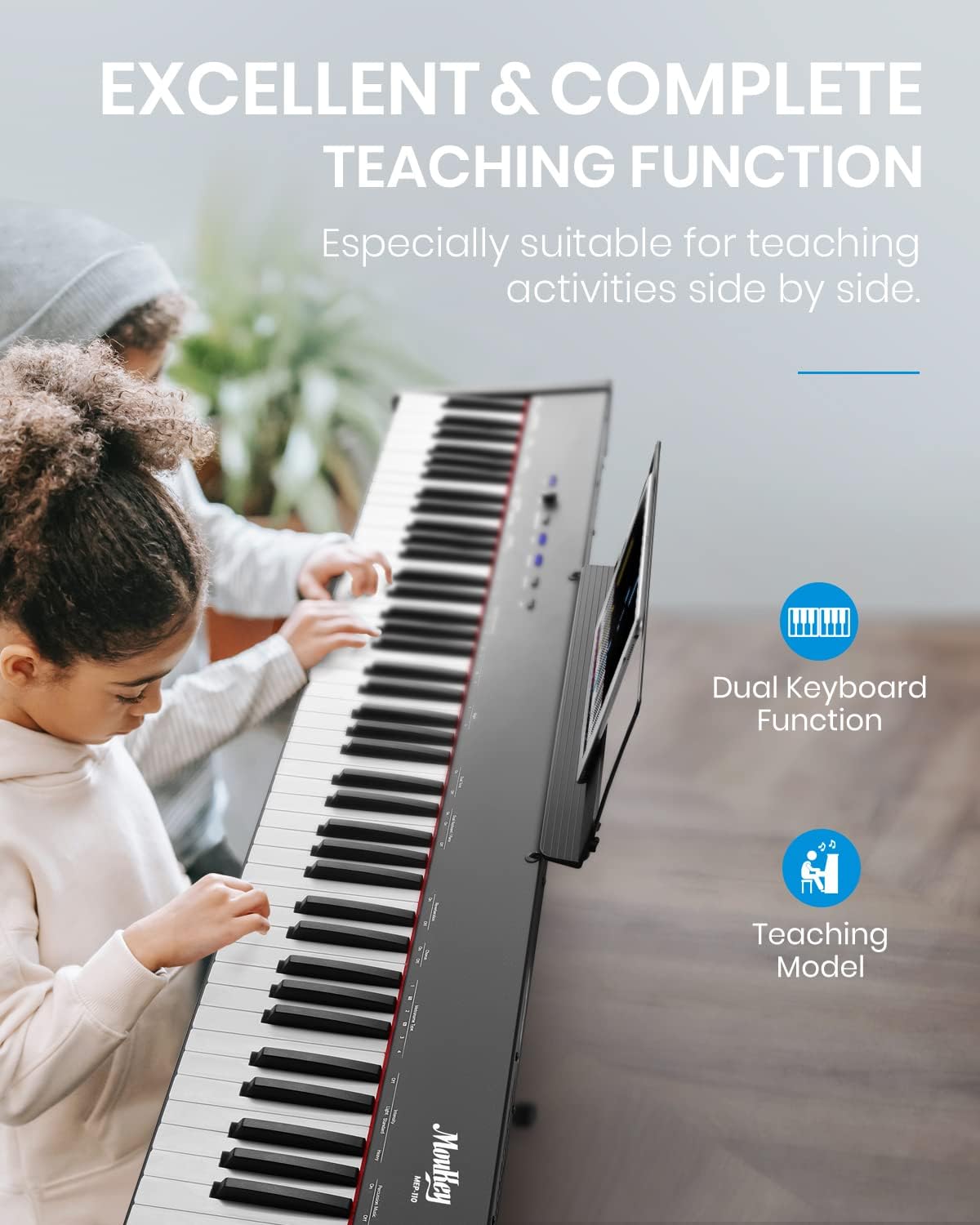 Moukey Beginner Digital Piano 88 Key Full-Size Semi-Weighted Electric Keyboard, Stand (MEP-110)