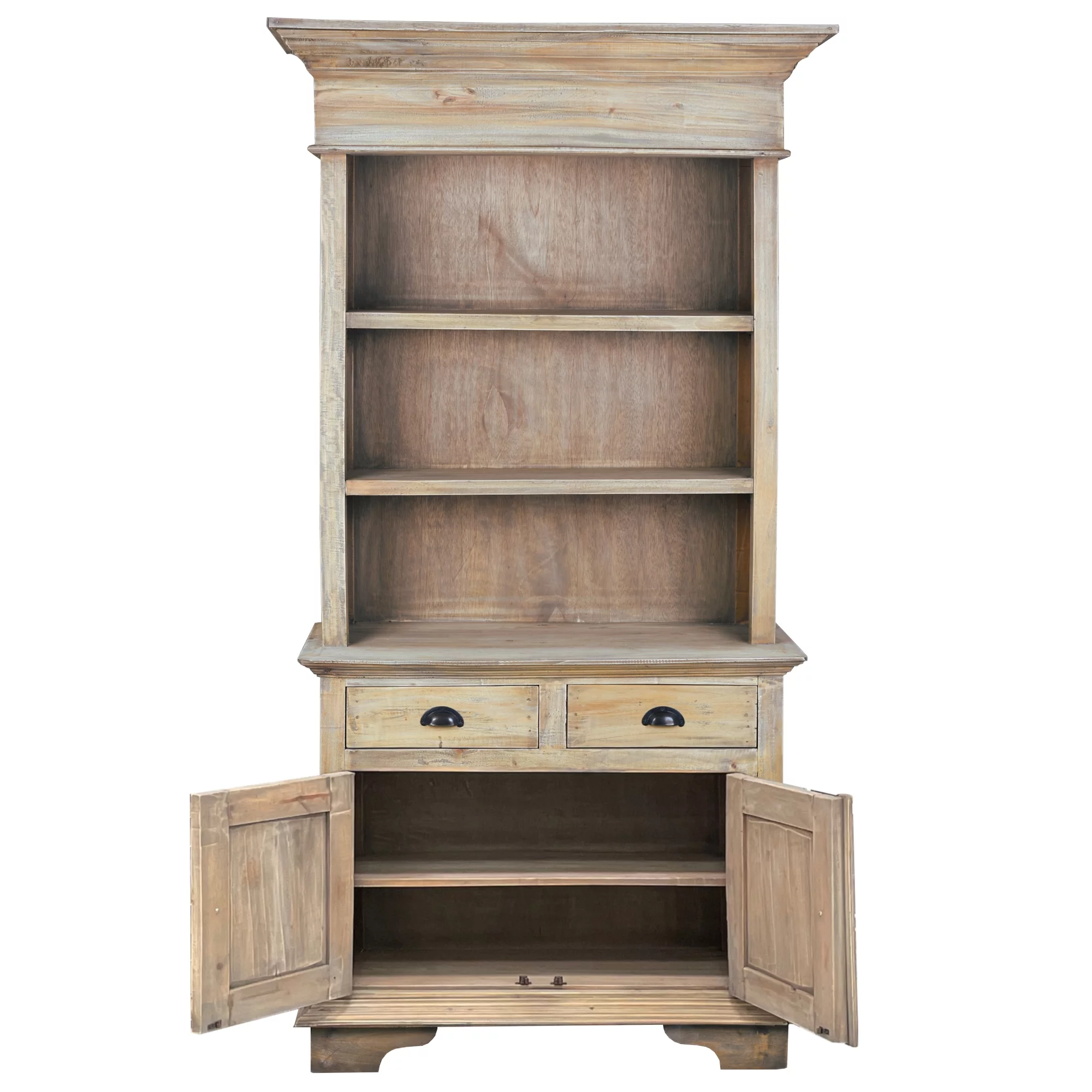 Cottage Hutch Buffet Driftwood Brown Bookcase Cabinet Solid Wood Mahogany