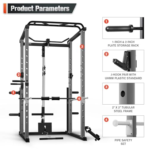 RitFit Power Cage with Optional LAT PullDown/Cable Crossover/Smith Machine System, 1000LB Squat Rack for Home & Garage Gym