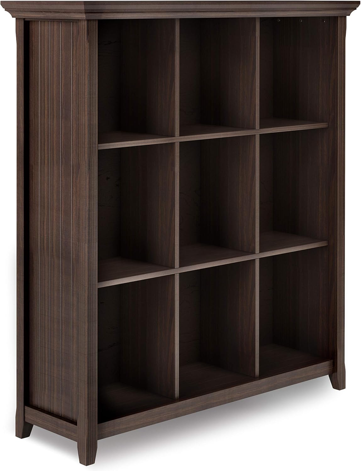 SIMPLIHOME Acadian SOLID WOOD 48 inch x 44 inch Rustic 9 Cube Bookcase and Storage Unit in Warm Walnut Brown with 9 Shelves, for the Living Room