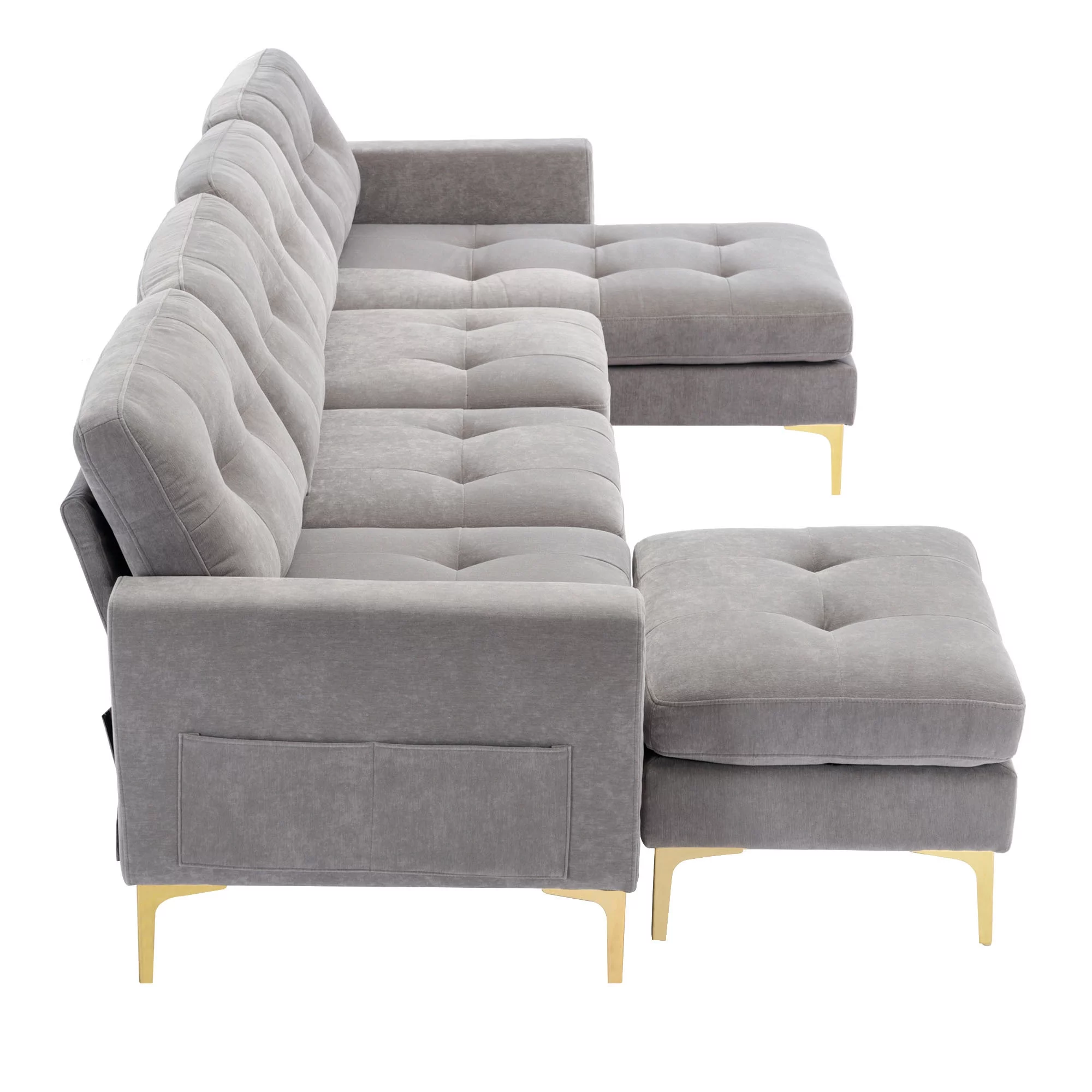 Soges U-Shaped Sectional Sofa with Ottoman, Convertible Couch for Living Room, 5 Seater Sofa, Gray, 110"x54"