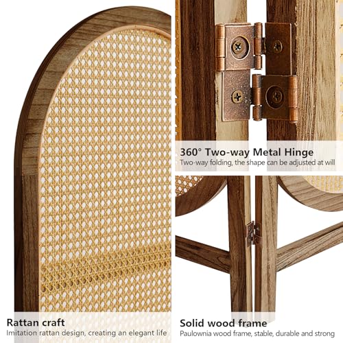 Room Divider 4 Panel, Folding Privacy Screen, Foldable Wood Divider Room Dec, Rattan Room Divider, Portable Partition Screen