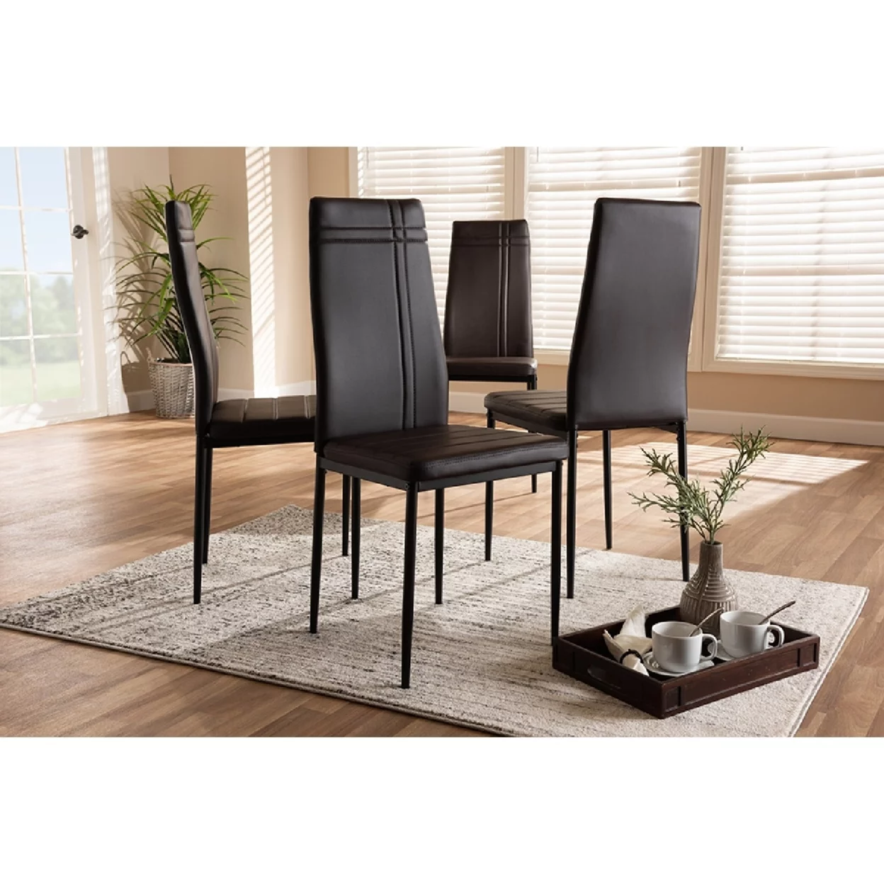 Baxton Studio Matiese Modern and Contemporary Brown Faux Leather Upholstered Dining Chair (Set of 4)