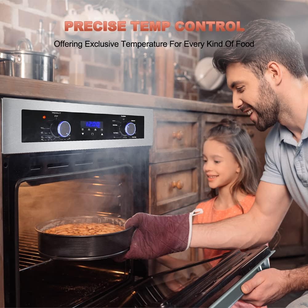 24 Single Wall Oven, thermomate 2.3 Cu.ft. Built-in Electric Wall Oven with 5 Cooking Functions, 2000W Electric Ovens with Stainless Steel Finish