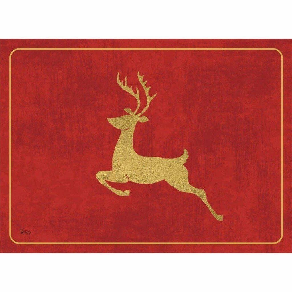 Cala Home 4 Premium Hardboard Placemats Table Mats, Reindeer on Red