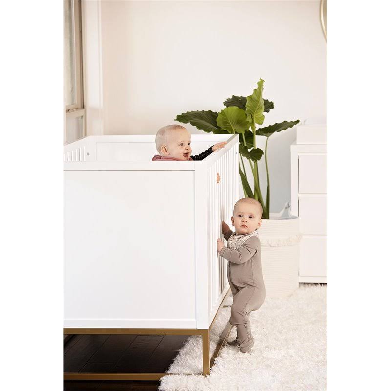 Little Seeds Haven 3 in 1 Convertible Wood Crib with Base in White and Gold - DA8028579LS