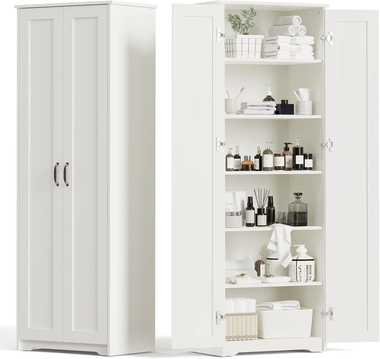 70" Tall Storage Pantry Cabinet, Bathroom Floor Organizer Storage Cabinet with 2 Doors and 6 Adjustable Shelves