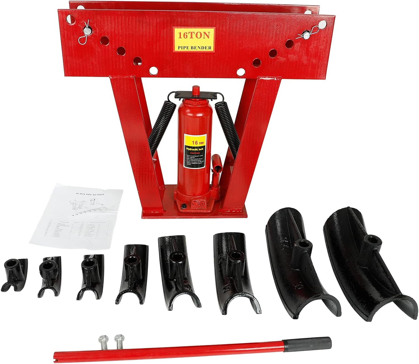 TYFYB 16 Ton Pipe Bender Hydraulic Tube Rod Bending Machine with Adjustable Rollers and 8 Cast Iron Dies For 1/2inch-3inch pipe,Red