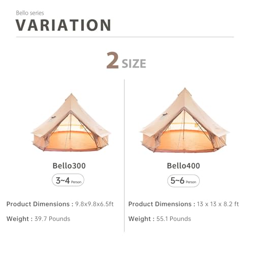 S'more Canvas Bell & Teepee Camping Tent, Water Resistant, Hot Tent with Stove Jack, 4 Season Outdoor Glamping Tent