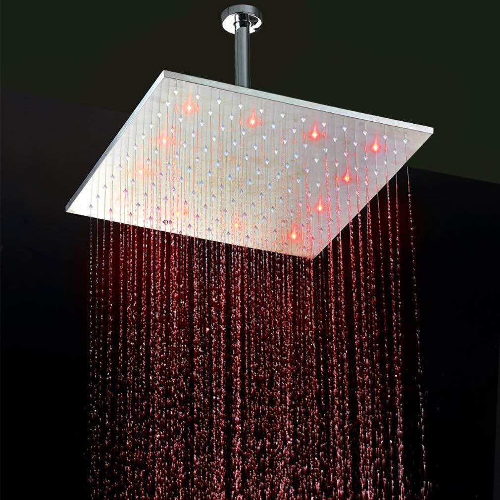Cascada Luxury 16" Square Ceiling Mounted Thermostatic Rainfall LED Shower With Body Jets Automated LED Light RGB Color - Stainless Steel (16 Inch