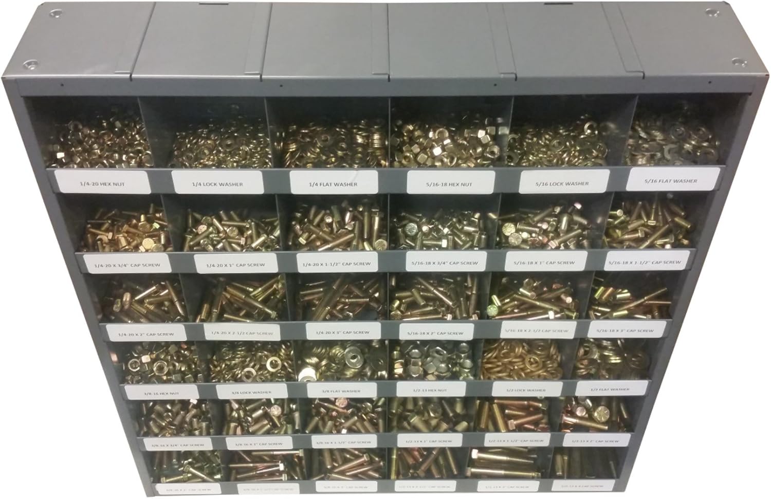 2510 Piece Grade 8 USS Coarse Thread Bolt (Hex Head Cap Screw), Nut, and Washer Assortment with 40 Hole Bin