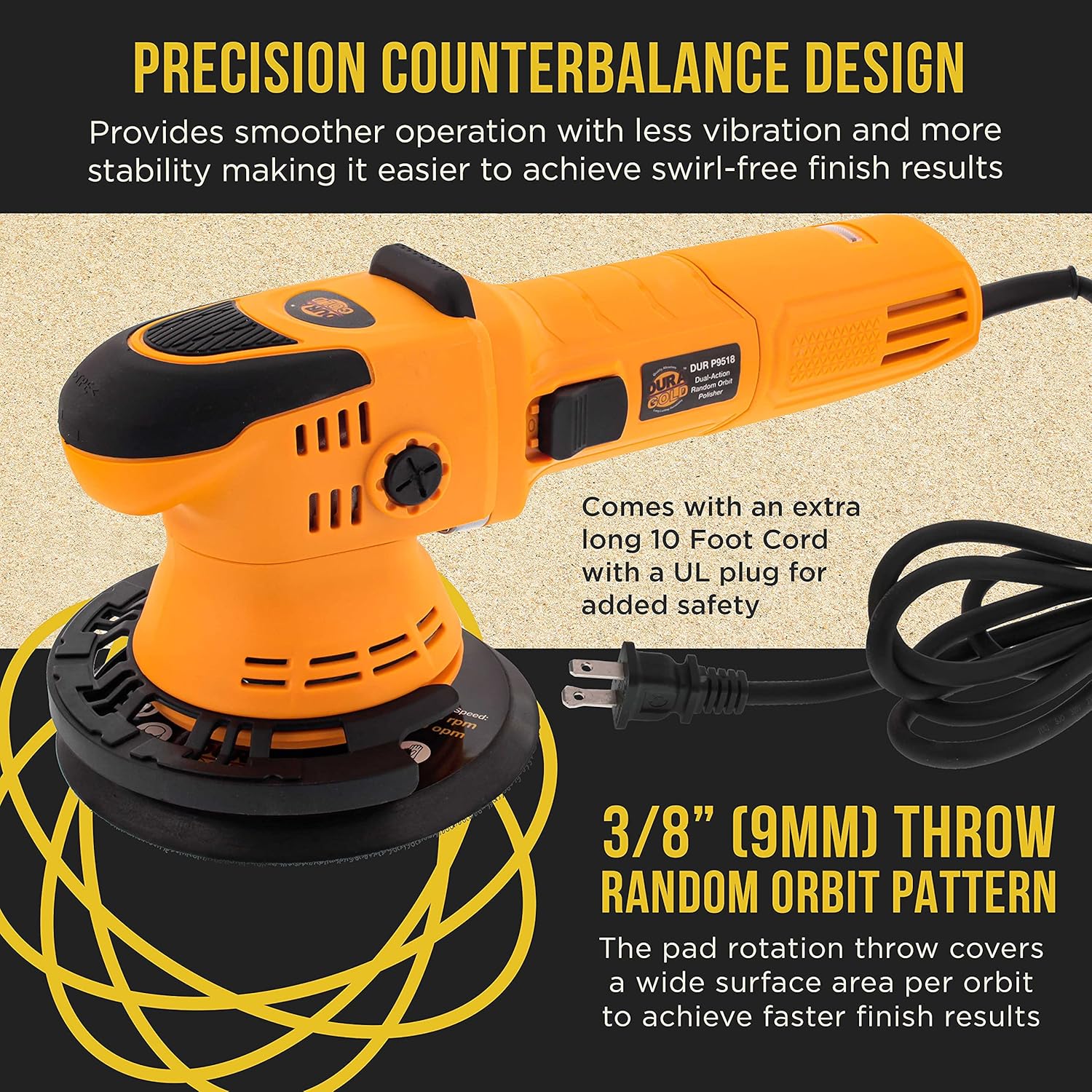 Dura-Gold Heavy Duty 6 Random Orbit Dual-Action Polisher Buffer Sander with Buffing & Polishing 8 Waffle Foam Pad Kit