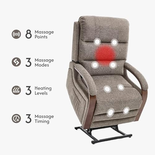 FLEXISPOT XL31 Power Lift Recliner Chair for Elderly, Electric Lift Chair with Massage & Heat, PU Leather Reclining Sofa w/Cup Holders