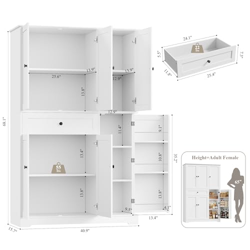 HOSTACK 68" Tall Kitchen Pantry Storage Cabinet, Modern Kitchen Hutch Cabinet with Doors and Shelves