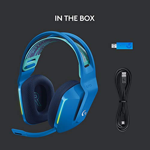 Logitech G733 Lightspeed Wireless Gaming Headset, Suspension Headband, Lightsync RGB, Blue VO!CE Mic, PRO-G Audio – Black, Gaming Headset Wireless