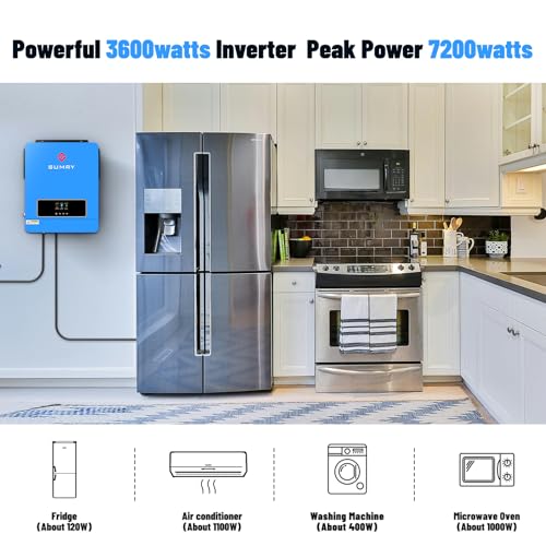 SUMRY 3600W Solar Inverter Charger, DC 24V to AC 110V Hybrid Inverter with Built-in 120A MPPT Controller, Pure Sine Wave PV Power Converter