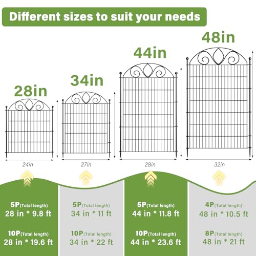 8 Panels No Dig Tall Garden Fence Panel – 48" H X 21' L Rustproof Metal Dog Fence Outdoor for Yard, Decorative Animal Barrier Fence for Pet