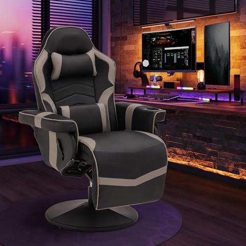 Massage Gaming Recliner Chair with Cup Holder & Side Pockets – Ergonomic PU Leather Video Gaming Chair with Footrest, Manual Recline