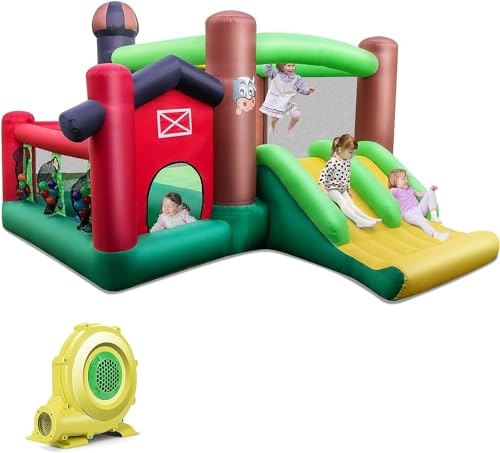 BOUNTECH Inflatable Bounce House, Farm Themed Bouncy House with Dual Slides for Racing Fun