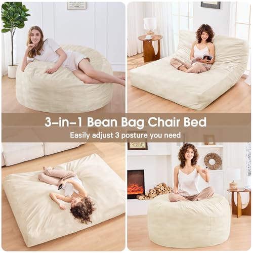 Bean Bag Chairs for Adults - Giant Bean Bag Chair Convertible Bean Bag Bed - Beanbag Chair with Micro Fiber Cover/Furniture Foam Filler
