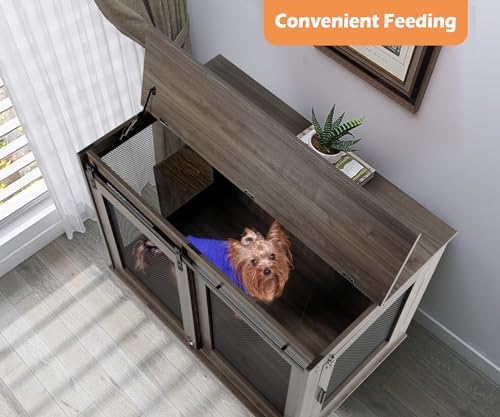 LINLUX 47 Inch XL Dog Crate Furniture, Wooden Heavy Duty Dog Kennel Indoor, Decorative Dog Cage Table for Extra Large Dogs, with Sliding Doors