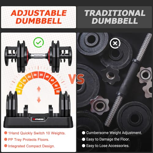 Adjustable Dumbbells Set of 2, 1-Sec Adjustable Weights Dumbbells Set, 5 in 1 Free Dumbbell with Anti-Slip Texture Handle
