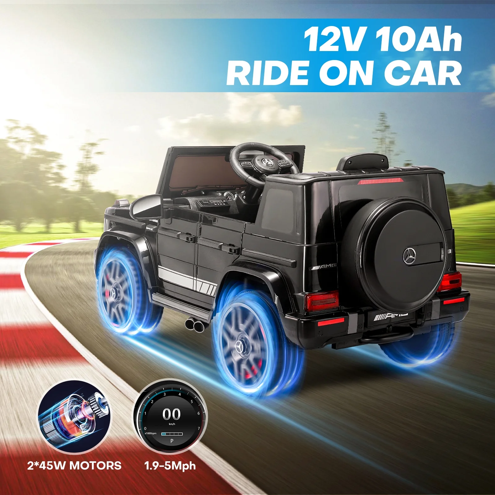 TEOAYEAH Plus Size Licensed Mercedes-Benz G63 Kids Ride on Car with Parent Remote, 12 V 10Ah, Wireless Music, Suspension System, Ideal Gift to Kids