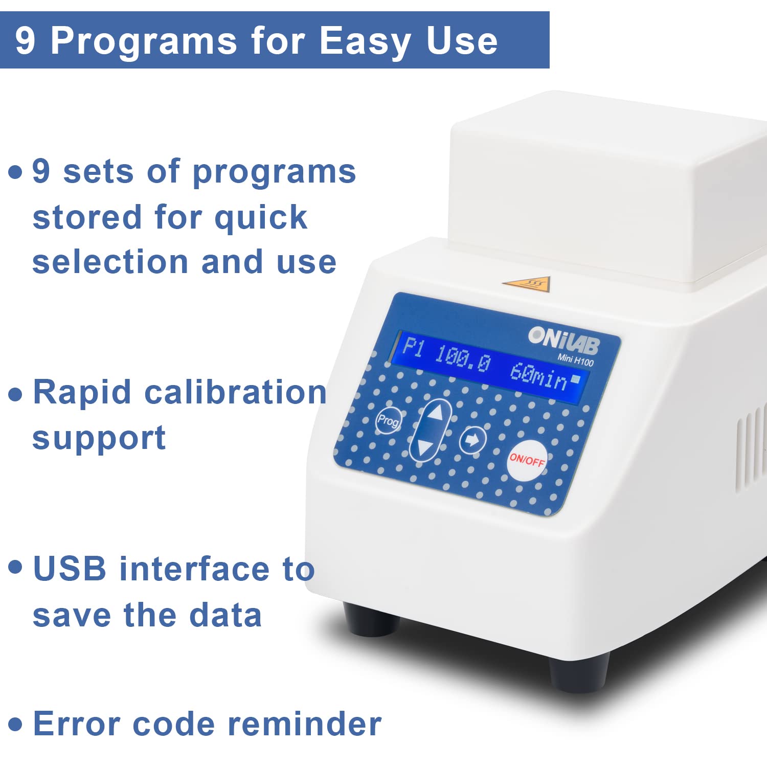 ONiLAB Mini Dry Bath Incubator,15 x1.5ml Aluminium Heating Block, LCD Display, Timer Control,UP to 100°C， ± 0.5°C Accuracy,9 Programs in Memory