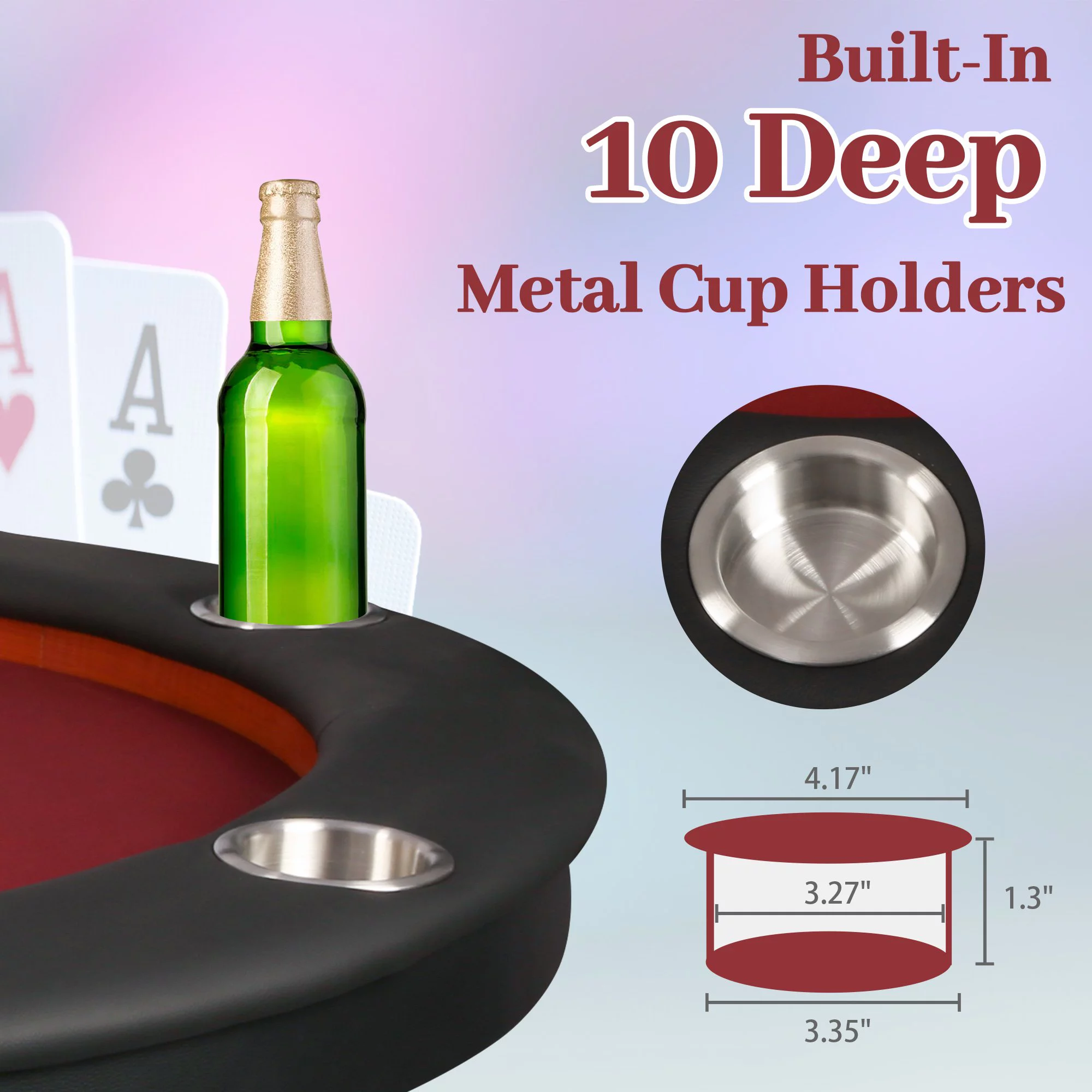 KARMAS PRODUCT Foldable Poker Table - 10 Players Texas Holdem Poker Table, Casino Table for Blackjack Board Game w/Deep Steel Cup Holder