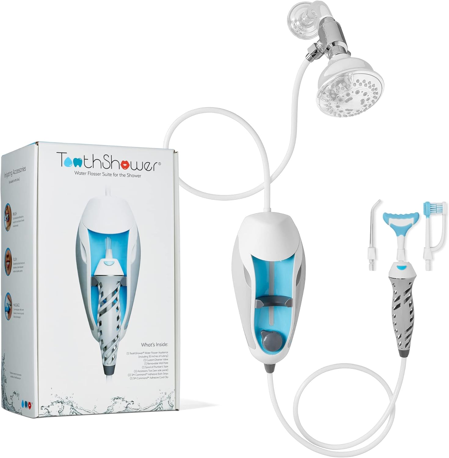 ToothShower Water Flosser for Teeth - Shower Suite for Complete Oral Care - Water Pick Dental Flosser, Irrigator Toothbrush & Gum Massager
