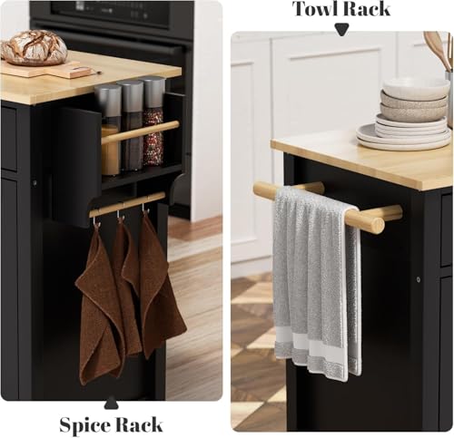 Rovibek Kitchen Island with Drawers 53 in Rolling Island Cart Mobile Solid Wood Portable Islands on Wheels with Storage Cabinet & Drawers, White