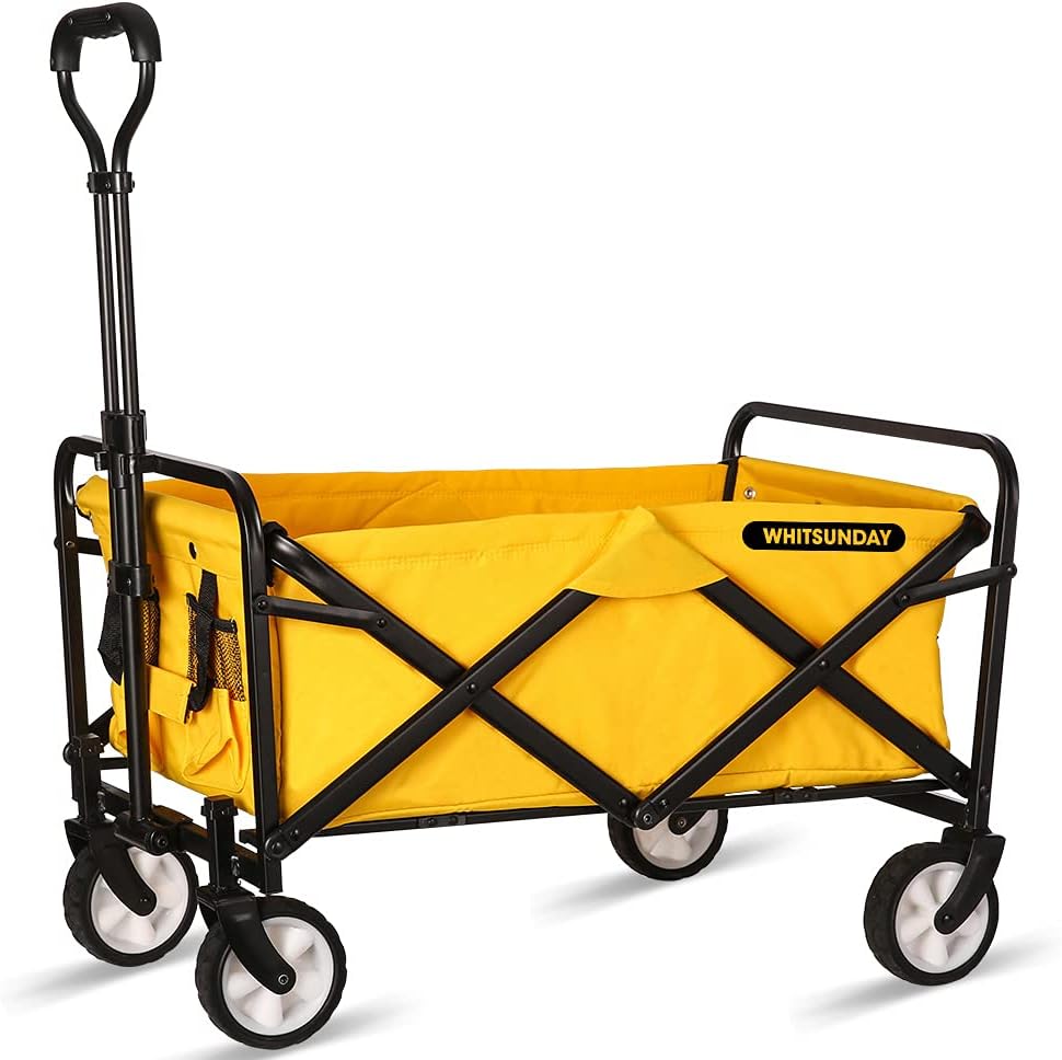 WHITSUNDAY Collapsible Folding Garden Outdoor Park Utility Wagon Picnic Camping Cart 5“ Solid Rubber Wheels (Compact Size, Grey)