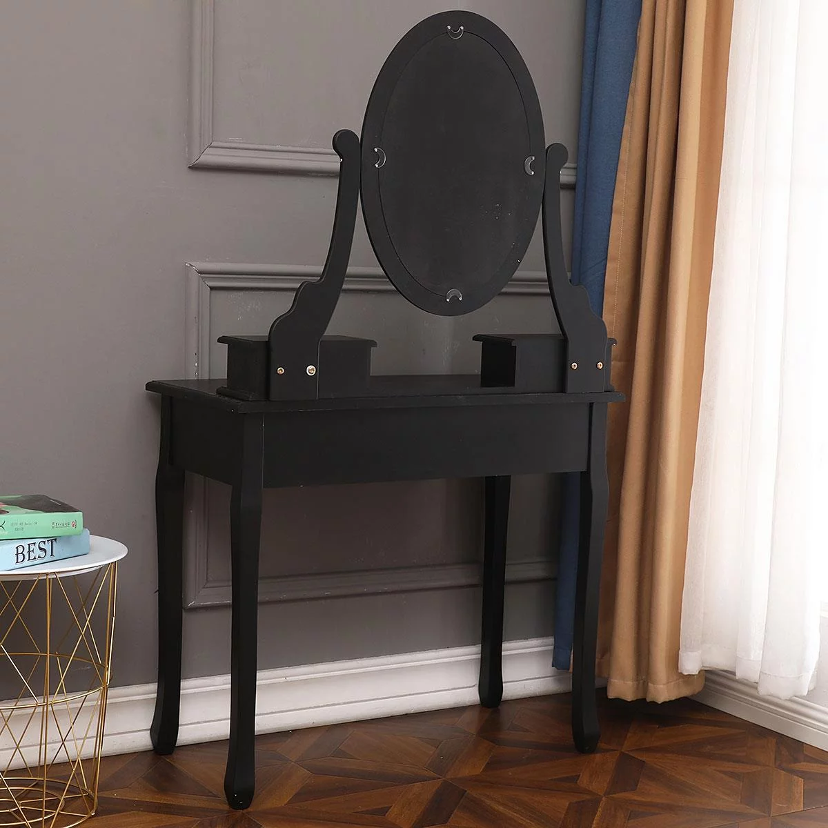 Ktaxon Vanity Makeup Dressing Table Set W/Stool, Black
