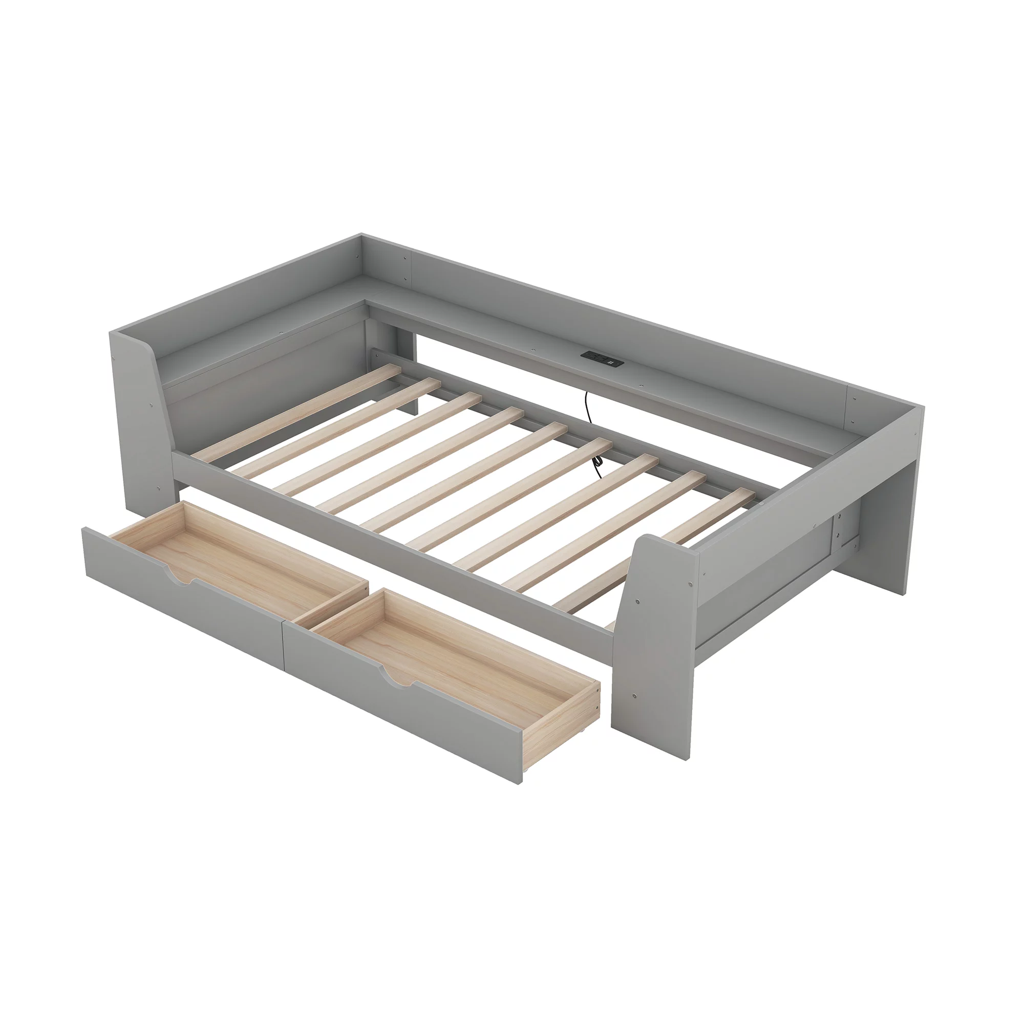 Euroco Twin Size Daybed with Shelf, Drawers and Charging Station, Gray