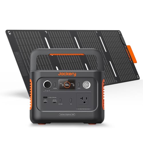 Jackery Solar Generator 240 v2 and 40W Mini Solar Panel, 256Wh LiFePO4 Battery, 300W AC & 100W USB-C Output, Ultra Fast Solar Charging for Outdoors