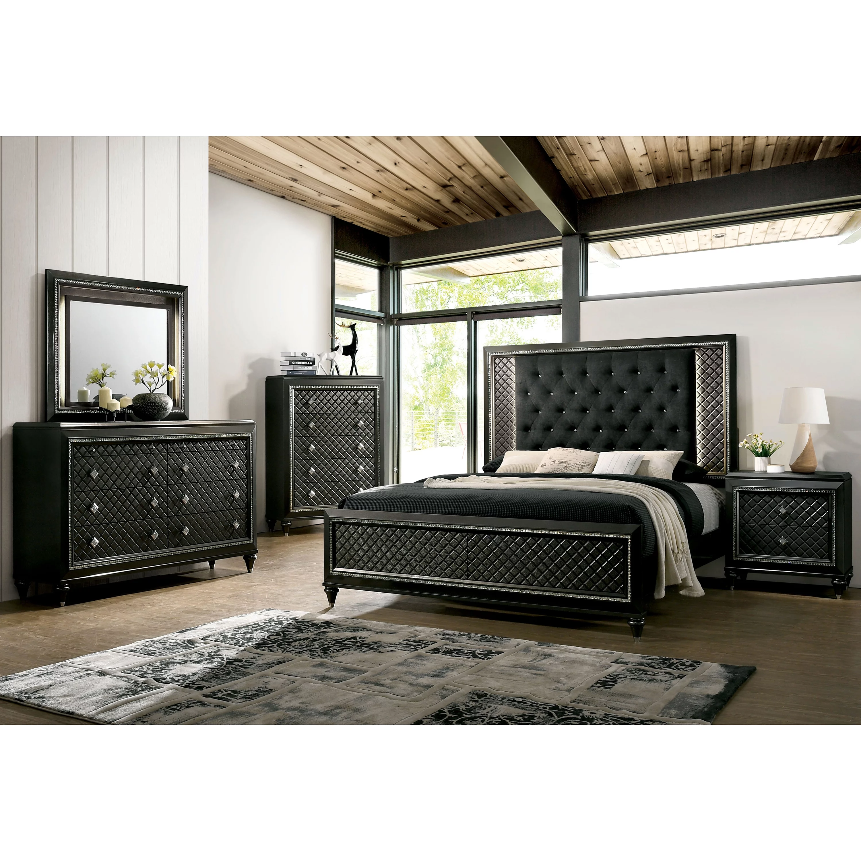 Furniture of America Braylene Glam Nightstand with 2-Drawer, Metallic Gray
