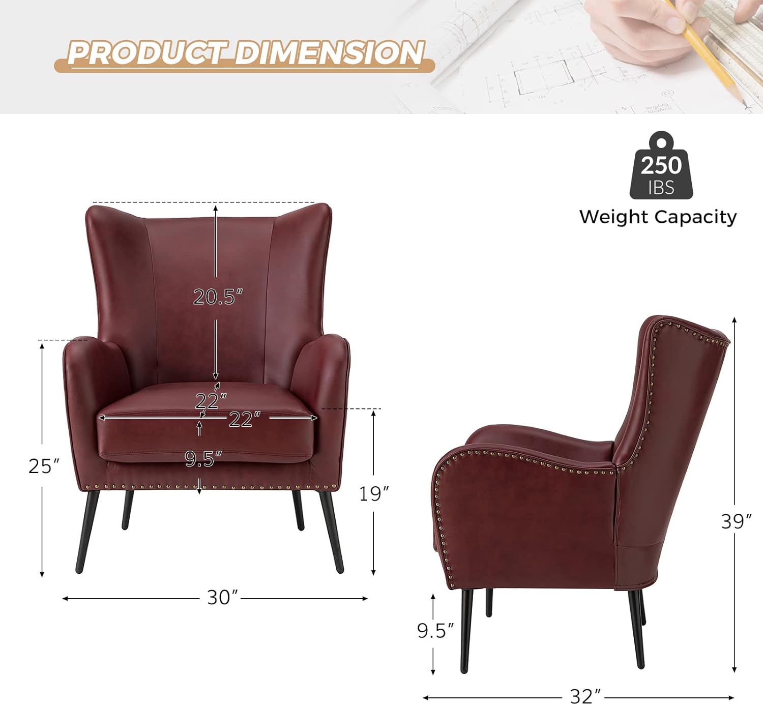 Faux Leather Accent Chair Set Of 2 W/Removable Cushion