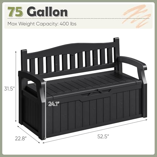 Homall 75 Gallon Outdoor Storage Benches Lockable Deck Box with Waterproof and UV Resistant, Waterproof Storage Box for Patio Furniture, Tools