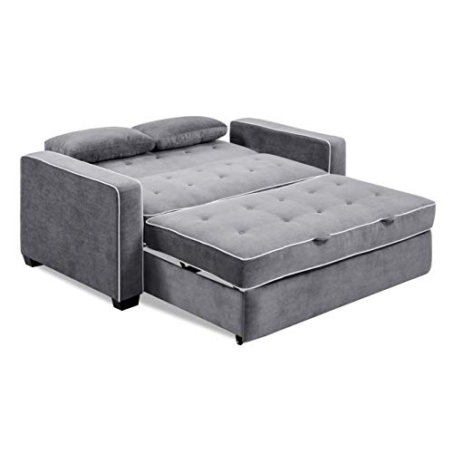 Serta Ainsley 72.6" Convertible Sleeper Sofa, Queen Size, Dreamcoil Comfort, Soft Velvet Fabric, Navy
