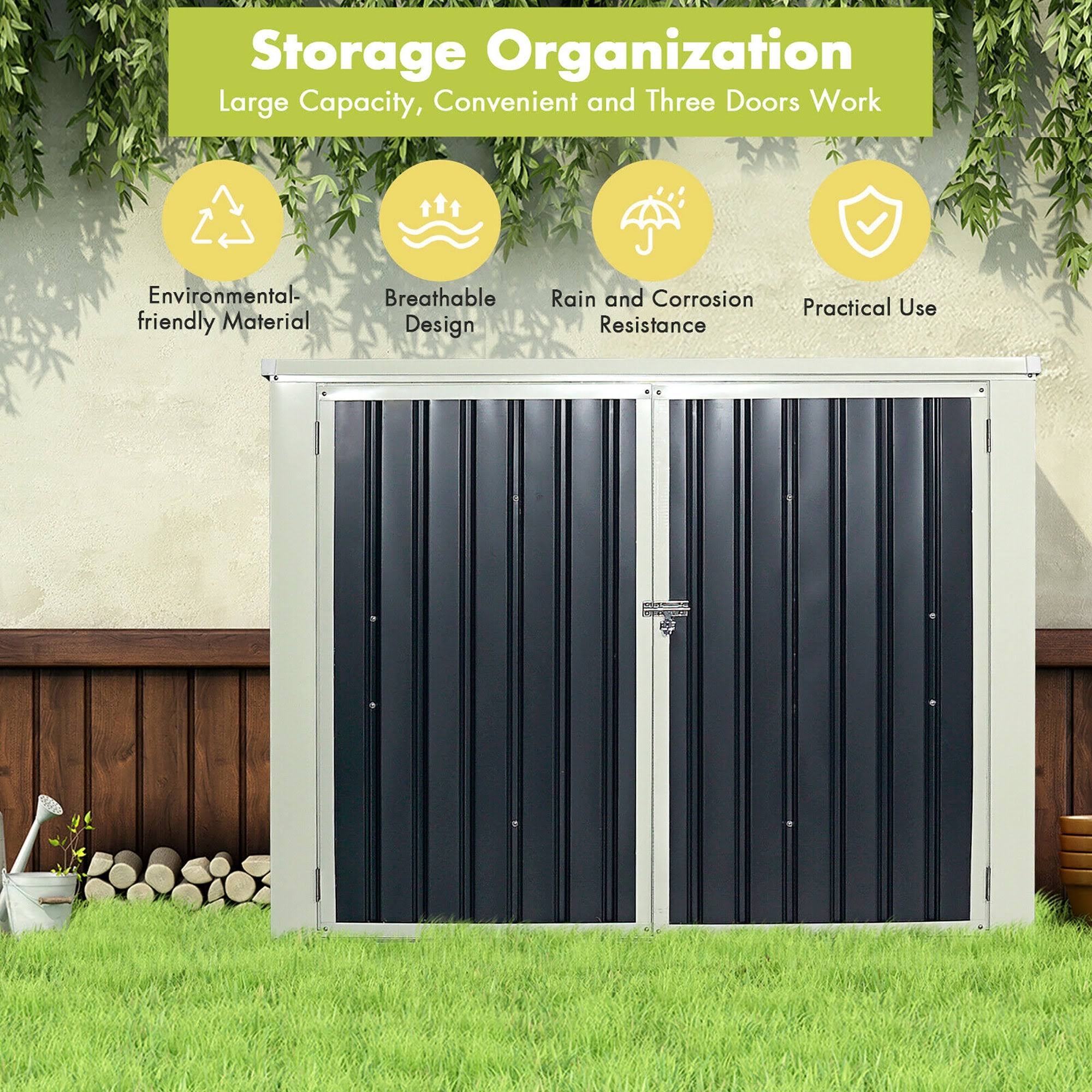 Costway 6x3ft Horizontal Storage Shed 68 Cubic Feet for Garbage Cans - Grey