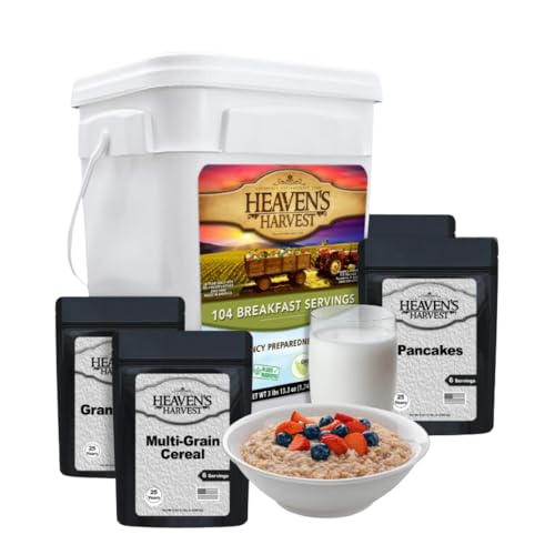 Heaven’s Harvest 25-Year Family Food Kit — Premium Emergency Food Supply. Freeze Dried Survival Food Kit + Water-Proof 25-Year Storage Bucket. MRE