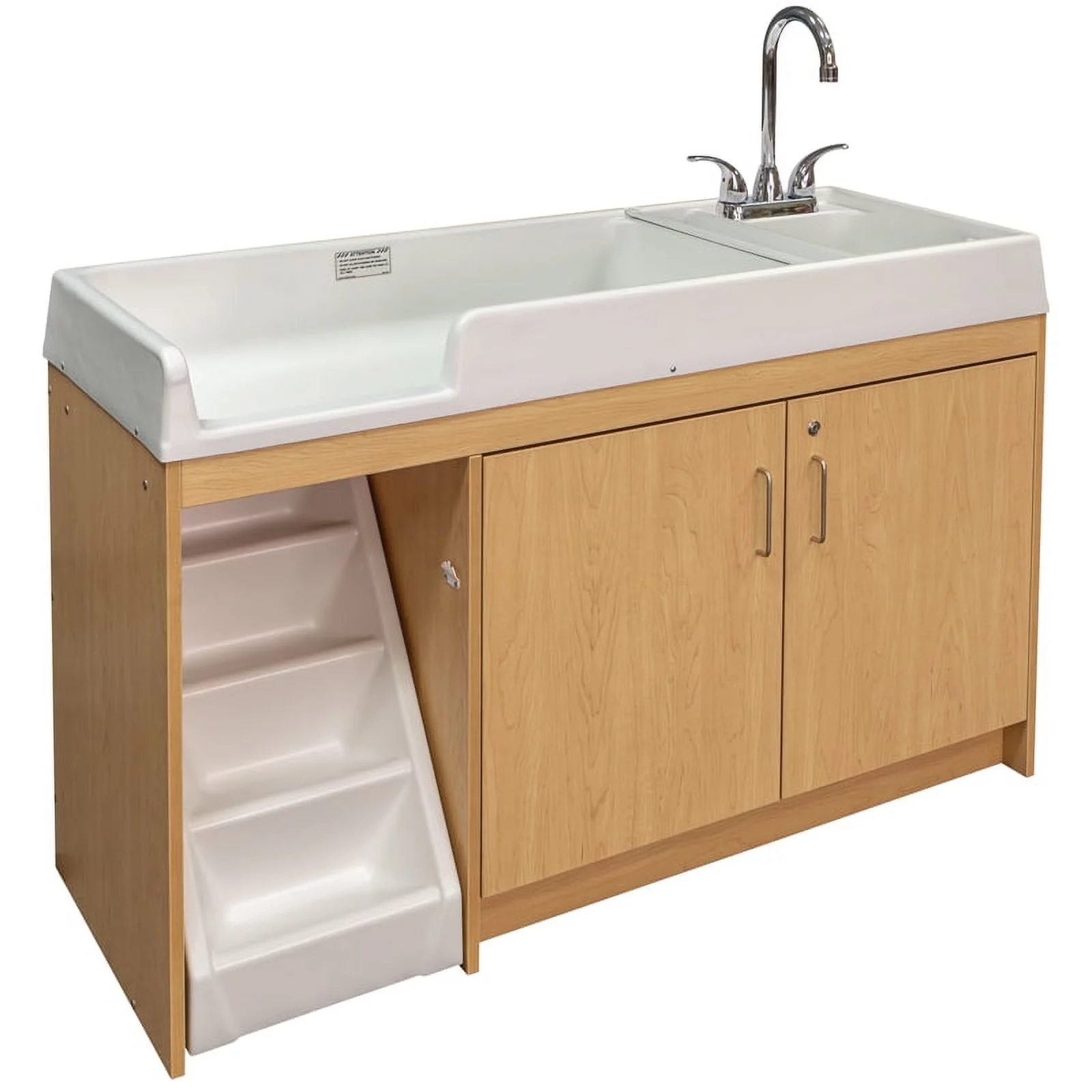 Tot Mate Toddler Walk-Up Baby Changing Table with Sink and Steps, Nursery Furniture, Maple Wood