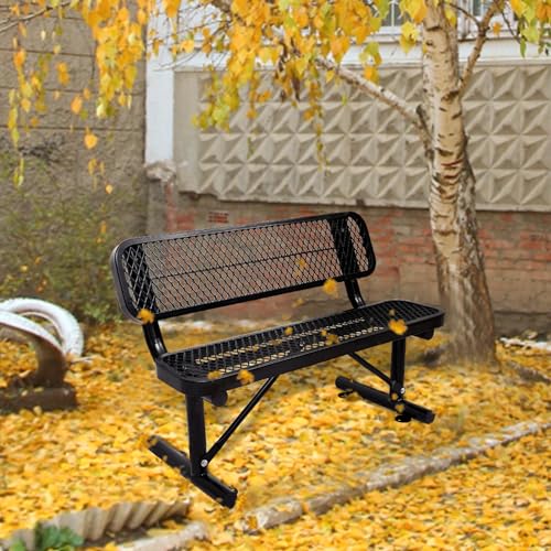 8FT Heavy Duty Park Bench with Back Portable Frame, Outdoor Metal Park Bench with Backrest, Steel Mesh Outdoor Bench for Garden, Lawn, Patio, Porch