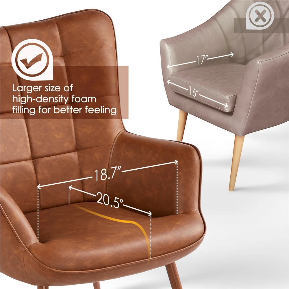 Easyfashion Contemporary Faux Leather Chair, Brown